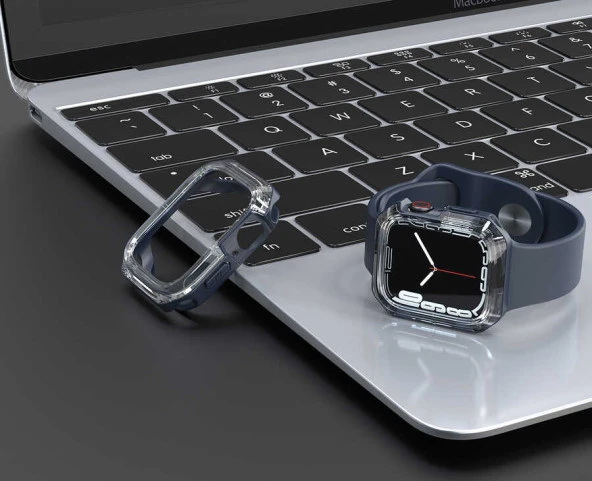 Apple Watch 7 8 41mm Sert PC Ekran Koruyucu + Silikon Kasa Koruyucu - 8