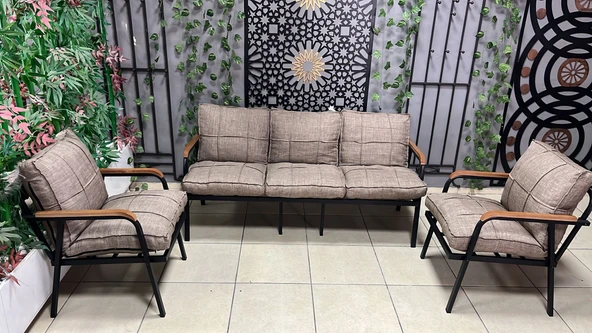 Dekoroom's Zen 3 1 1 Pofuduk Balkon Takımı, Bahçe Mobilyası, Çay Seti, Kafe Oturma Grubu, Teras Koltuk Takımı