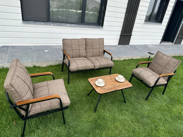 Dekoroom's Zen 2 1 1 Pofuduk Balkon Takımı, Bahçe Mobilyası, Çay Seti, Kafe, Koltuk Takımı Orta Gri - 4