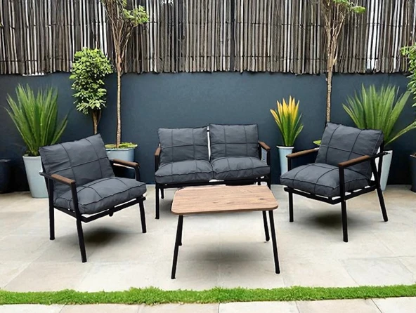 Dekoroom's Zen 2 1 1 Pofuduk Balkon Takımı, Bahçe Mobilyası, Çay Seti, Kafe Oturma Grubu, Teras Koltuk Takımı - 2