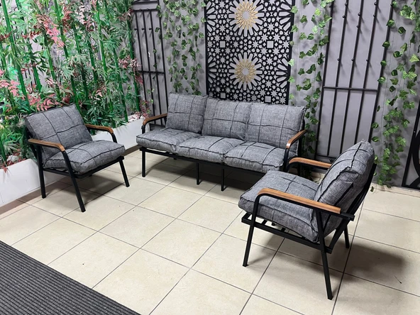 Dekoroom's Zen 3 1 1 Pofuduk Balkon Takımı, Bahçe Mobilyası, Çay Seti, Kafe Oturma Grubu, Teras Koltuk Takımı