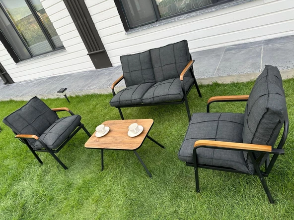 Dekoroom's Zen 2 1 1 Pofuduk Balkon Takımı, Bahçe Mobilyası, Çay Seti, Kafe, Koltuk Takımı Orta Gri - 5