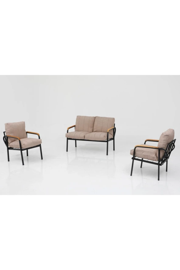 Dekoroom's 2-1-1 Set Zen Model Düğmesiz Pofuduk Minderli Bahçe-Cafe-Balkon-Otel Takımı (Çay Seti)