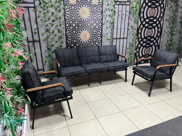 Dekoroom's Zen 3 1 1 Pofuduk Balkon Takımı, Bahçe Mobilyası, Çay Seti, Kafe Oturma Grubu, Teras Koltuk Takımı