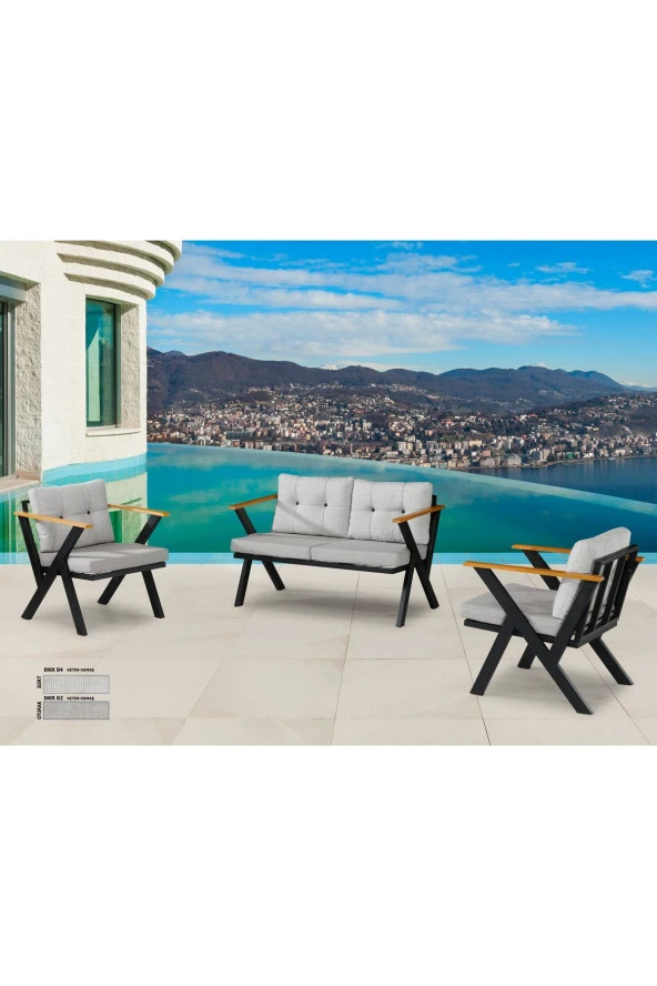 Dekoroom's Zeta 2 1 1 Balkon Takımı, Bahçe Mobilyası, Çay Seti, Kafe Oturma Grubu, Teras Koltuk Takımı