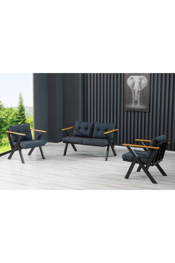 Dekoroom's Zeta 2+1+1 Balkon Takımı, Bahçe Mobilyası, Çay Seti, Kafe Oturma Grubu, Teras Koltuk Takımı - 5