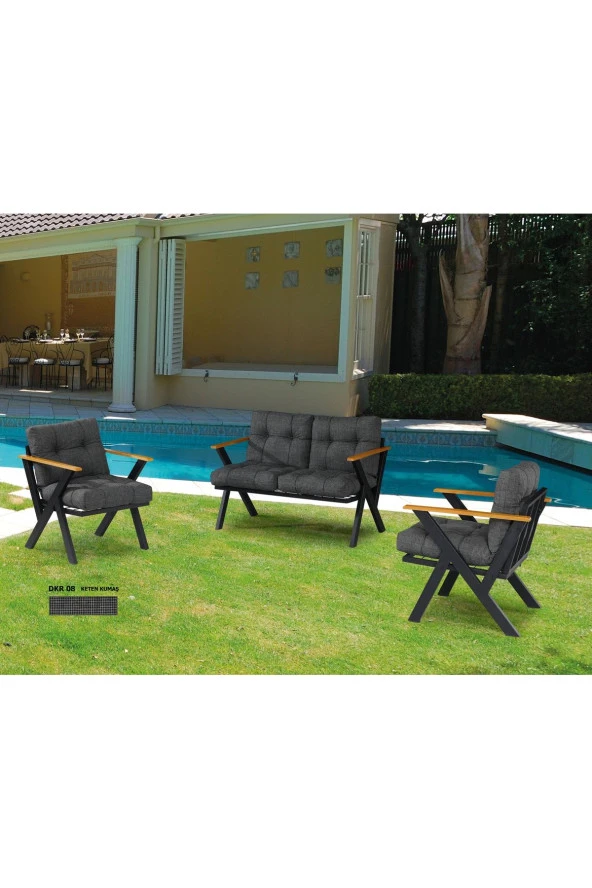 Dekoroom's Zeta 2 1 1 Pofuduk Balkon Takımı, Bahçe Mobilyası, Çay Seti, Kafe Oturma Grubu, Teras Koltuk Takımı - 2