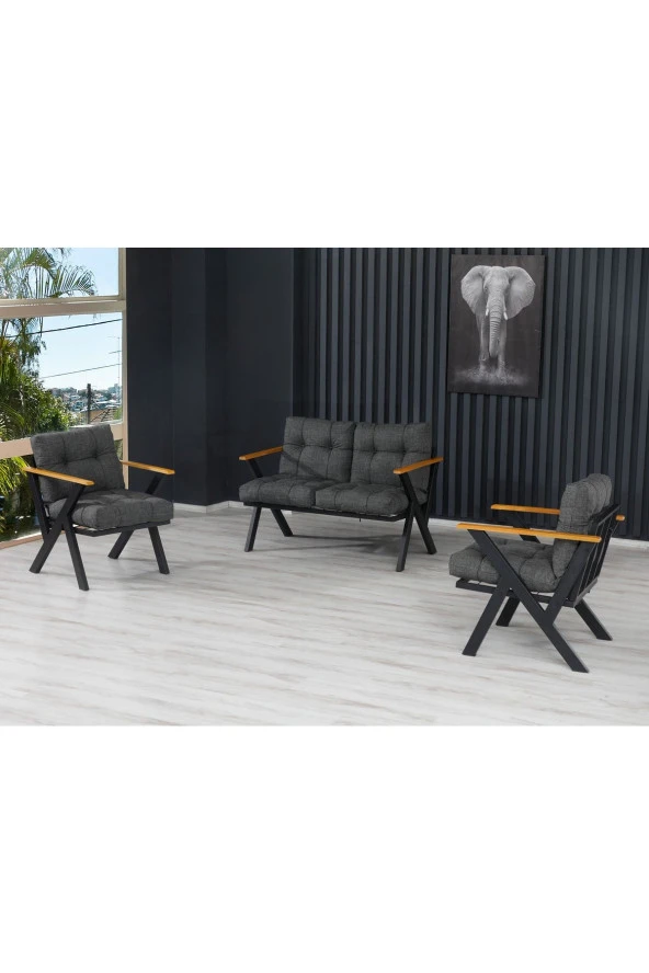 Dekoroom's Zeta 2 1 1 Pofuduk Balkon Takımı, Bahçe Mobilyası, Çay Seti, Kafe Oturma Grubu, Teras Koltuk Takımı - 3
