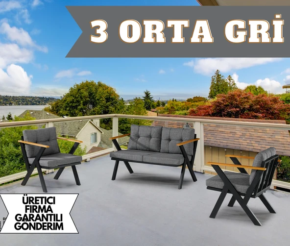 Dekoroom's Zeta 2 1 1 Pofuduk Balkon Takımı, Bahçe Mobilyası, Çay Seti, Kafe Oturma Grubu, Teras Koltuk Takımı