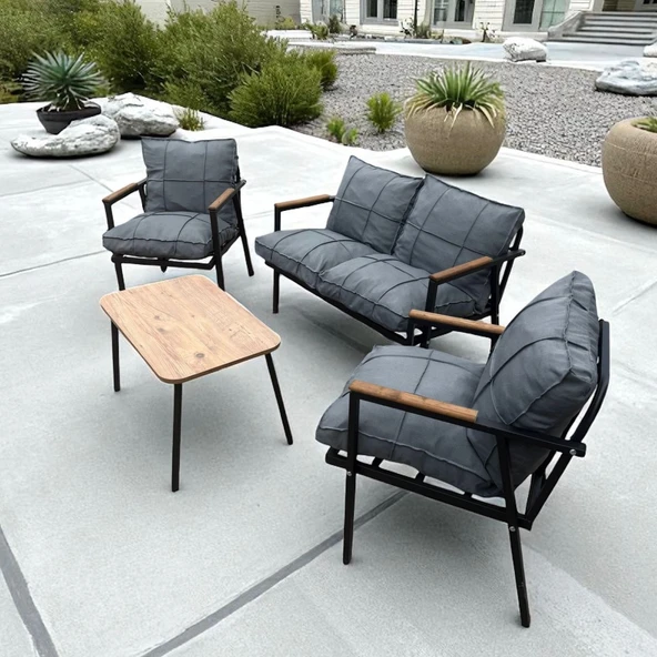 Dekoroom's Zen 2 1 1 Balkon Takımı, Bahçe Mobilyası, Çay Seti, Kafe Oturma Grubu, Teras Koltuk Takımı - 3