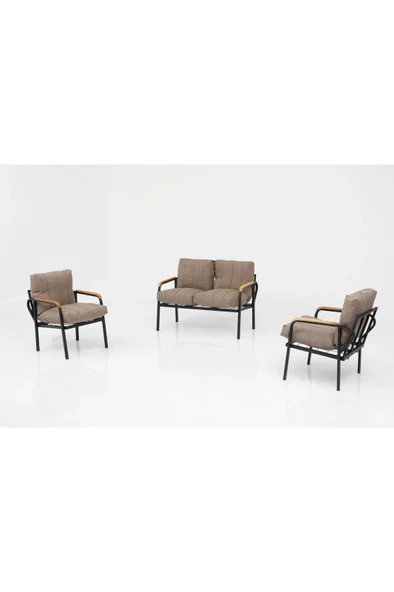 Dekoroom's Eko 2 1 1 Balkon Takımı, Bahçe Mobilyası, Çay Seti, Kafe, Koltuk Takımı Cappuccino