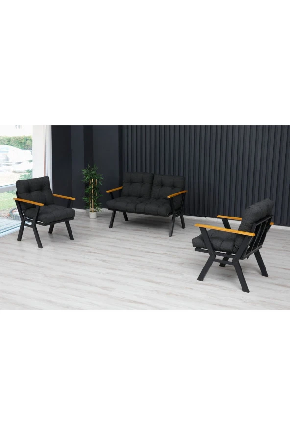 Dekoroom's Wakko 2+1+1 Bahçe Takımı Dış Ve Iç Mekan Metal Çay Seti Süngerli Balkon Mobilyası