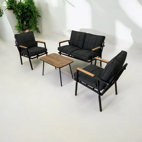 Dekoroom's Zen 2 1 1 Balkon Takımı, Bahçe Mobilyası, Çay Seti, Kafe Oturma Grubu, Teras Koltuk Takımı Orta Gri - 2