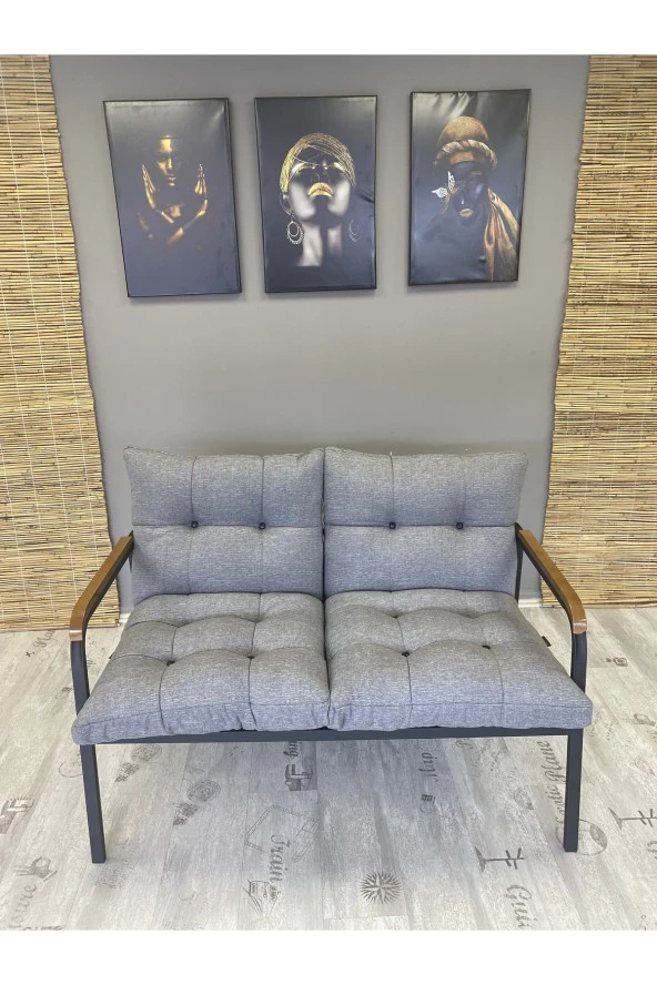 Dekoroom's Balkon, Bahçe, Cafe - Mobilya, Metal Koltuk Takımı 1 Adet 2 Li Açık Gri