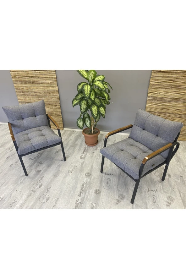 Dekoroom's Balkon, Bahçe, Cafe  Mobilya Metal Koltuk Takımı 2 Adet Tekli Açık Gri - 2