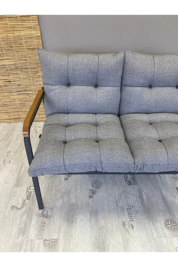 Dekoroom's Balkon, Bahçe, Cafe - Mobilya, Metal Koltuk Takımı 1 Adet 2 Li Açık Gri - 2