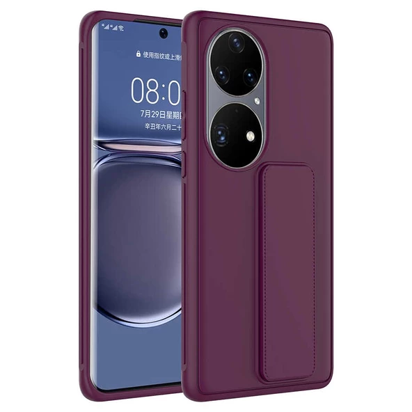 Huawei P50 Pro Kılıf Deri Tarzı Z Stand Magnetli Kapak