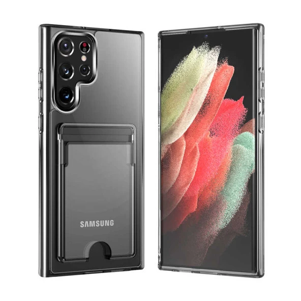 Samsung Galaxy S21 Ultra Kılıf Şeffaf Kart Koymalı Kartlık Kapak