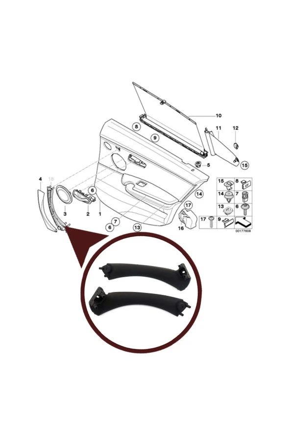 BMW 3 Serisi E91 Iç Kapı Tutamak Kapağı Sağ Sol Takım Siyah 04-11 - 2