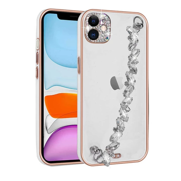 Apple iPhone 11 Kılıf Diamonds Taşlı El Tutmalı Kapak - 3