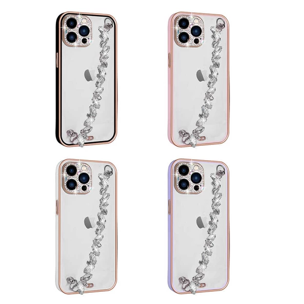 Apple iPhone 13 Pro Kılıf Diamonds Taşlı El Tutmalı Kapak - 2