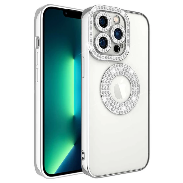 Apple iPhone 13 Pro Kılıf Diamonds Taşlı Logo Kapak