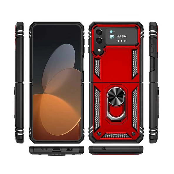 Samsung Galaxy Z Flip 4 Kılıf Yüzüklü Zırh Tank Vega - Resim 4