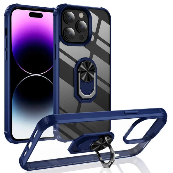 Apple iPhone 14 Pro Kılıf Şeffaf Sararmaz Yüzüklü Mola Kapak - 10