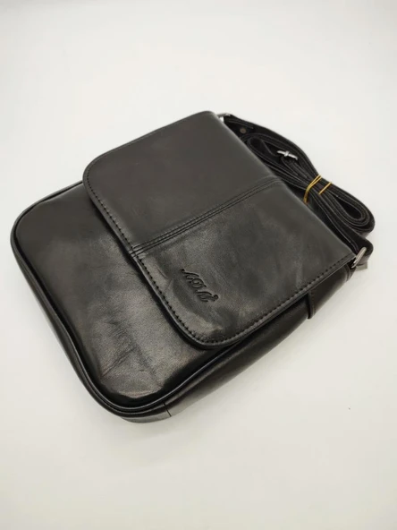 Orta Boy Kapaklı Çift Fermuarlı Erkek Deri El Çantası - 6