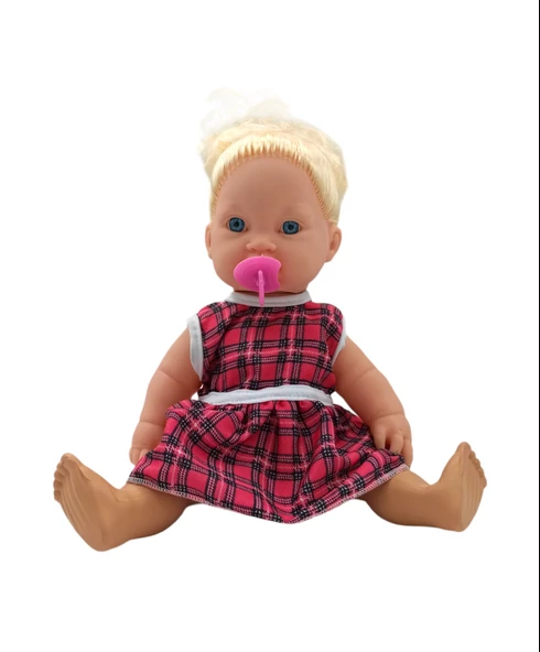 Mavi Gözlü Sarışın Ağlayan ve Konuşan Emzikli Oyuncak Et Bebek (35cm) - 3