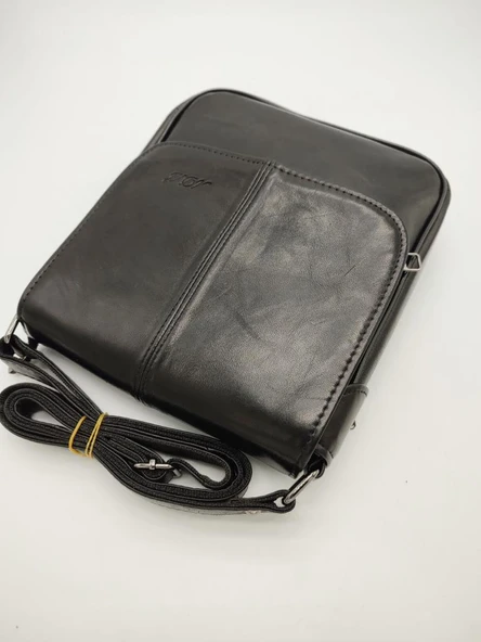 Orta Boy Kapaklı Çift Fermuarlı Erkek Deri El Çantası - 7