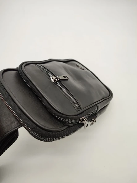 Erkek Deri Göğüs Çantası Spor Model Siyah Renk - 7