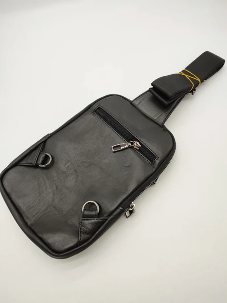 Erkek Deri Göğüs Çantası Spor Model Siyah Renk - 8