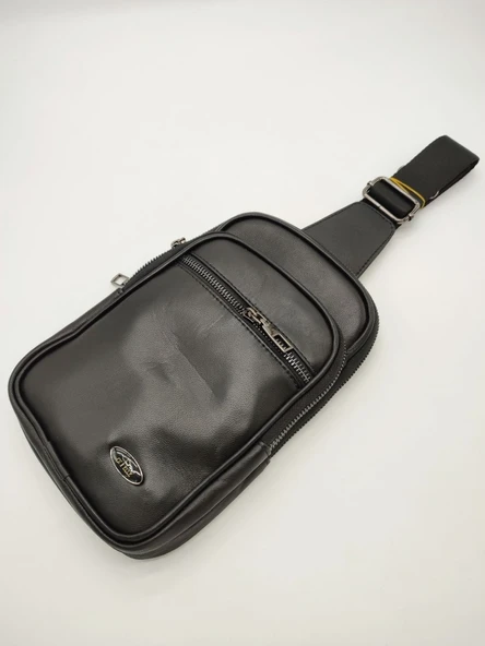 Erkek Deri Göğüs Çantası Spor Model Siyah Renk - 9