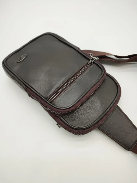 Erkek Deri Göğüs Çantası Spor Model Kahve Renk - 9