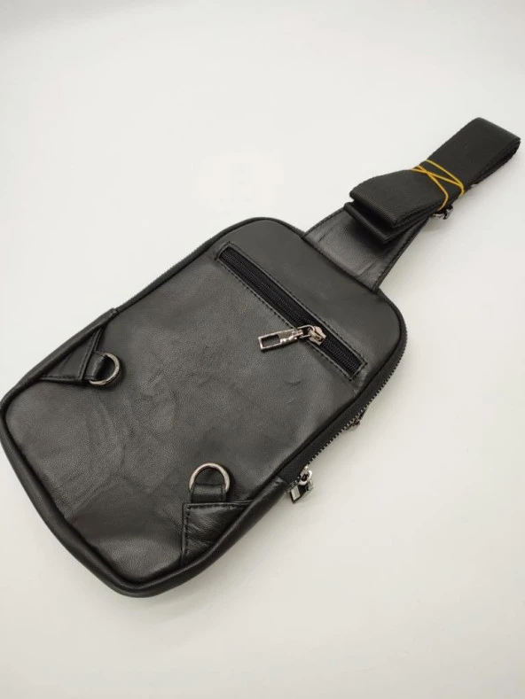 Erkek Deri Göğüs Çantası Spor Model Siyah Renk - 4