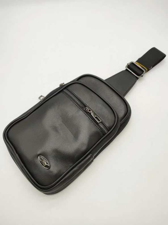 Erkek Deri Göğüs Çantası Spor Model Siyah Renk - 5