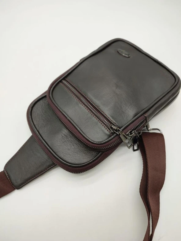 Erkek Deri Göğüs Çantası Spor Model Kahve Renk - 2