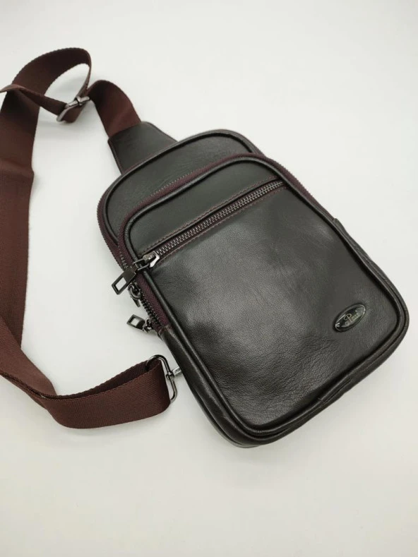 Erkek Deri Göğüs Çantası Spor Model Kahve Renk - 4