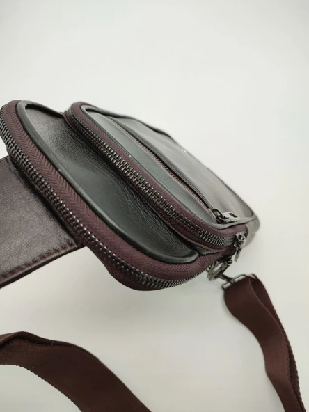 Erkek Deri Göğüs Çantası Spor Model Kahve Renk - 7