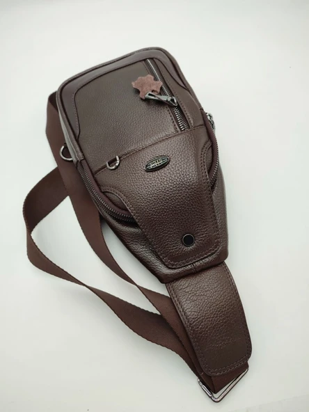 Erkek Deri Badi Bag Çanta Spor Model Kahve Renk - 6