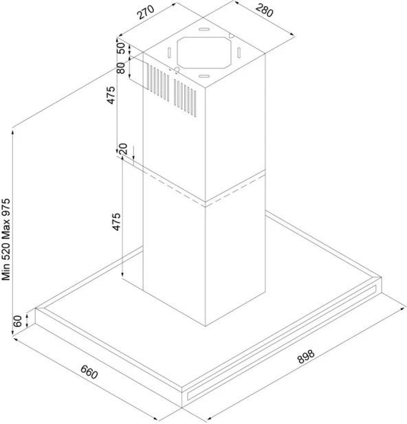 Silverline 4113 Venezia Isola Ada Tipi 90 CM Davlumbaz -İnox - Resim 3