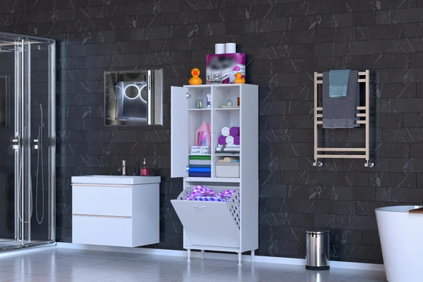 MODİLAYN DİLSU 55x160 cm Kirli Çamaşır Bölmeli Çok Amaçlı Banyo Dolabı - 3