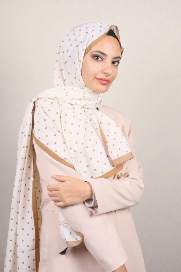 Moda Kaşmir Karamel-Beyaz Serisi Medine İpeği Şal - Desen-02 - Renk-12 -56