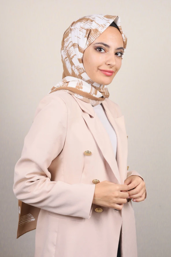 Moda Kaşmir Karamel-Beyaz Serisi Medine İpeği Şal - Desen-02 - Renk-13 -56