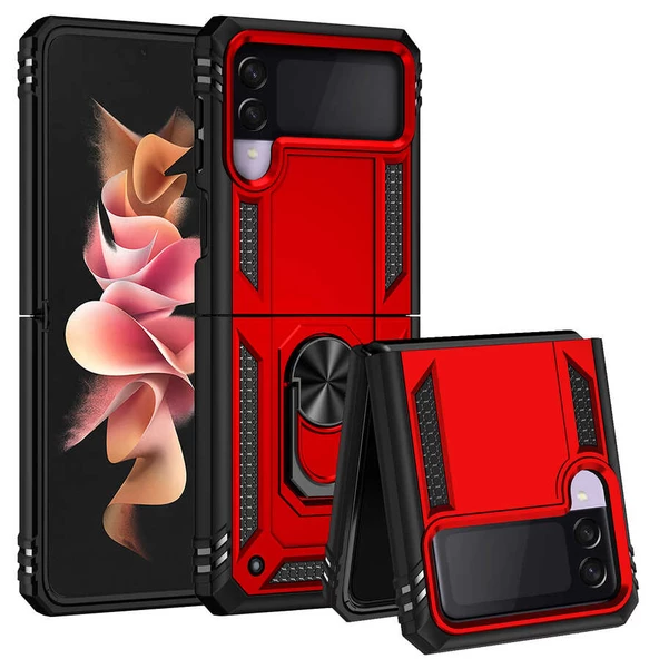 Samsung Galaxy Z Flip 3 Kılıf Yüzüklü Zırh Tank Vega - 10