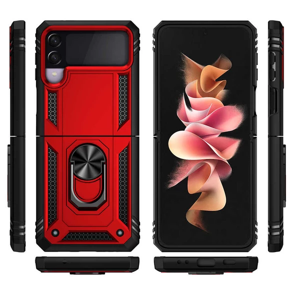 Samsung Galaxy Z Flip 3 Kılıf Yüzüklü Zırh Tank Vega - 9