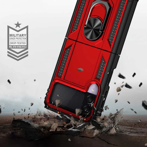 Samsung Galaxy Z Flip 3 Kılıf Yüzüklü Zırh Tank Vega - 7