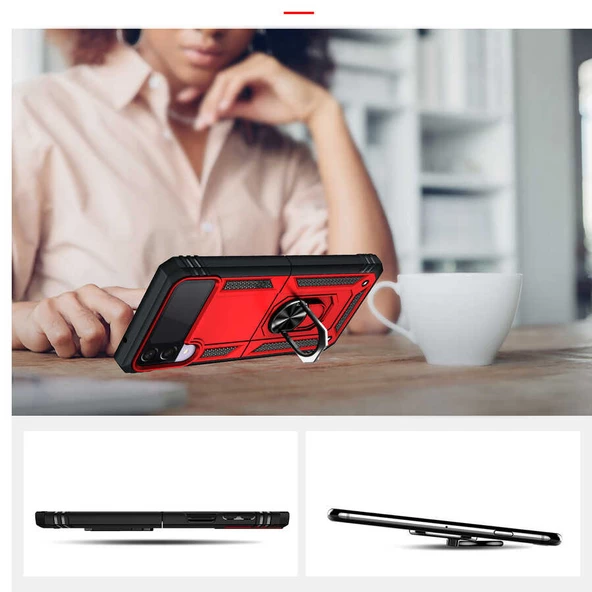 Samsung Galaxy Z Flip 3 Kılıf Yüzüklü Zırh Tank Vega - 4