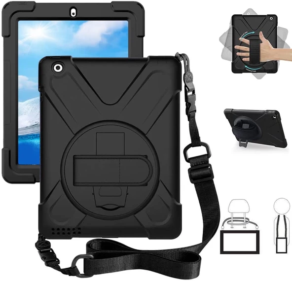 iPad 2 3 4 Kılıf Defender Askılı Zırhlı Tank Case A1395 A1396 A1397 A1416 A1430 A1403 A1458 A1459-60